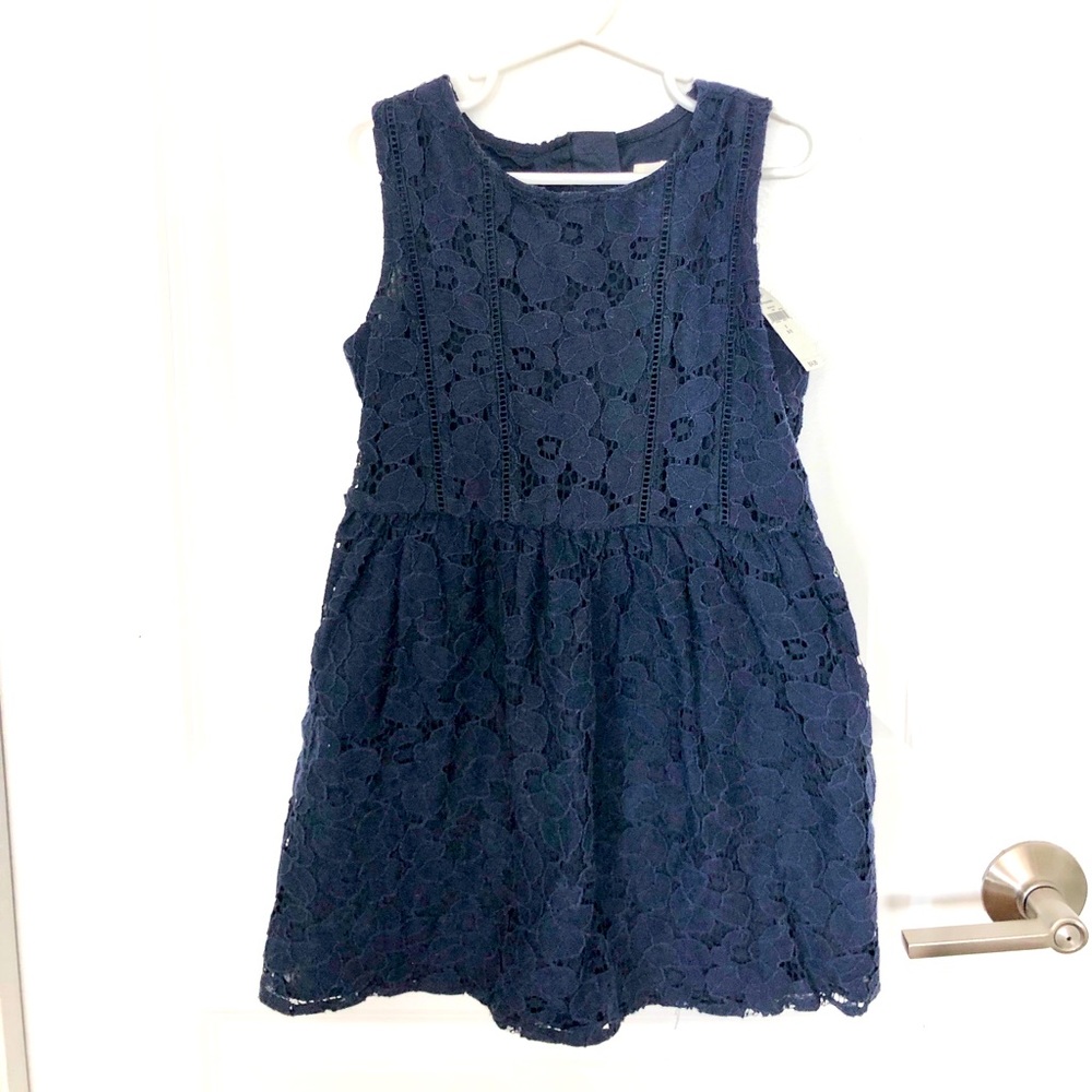 NEW NWT Gap Navy Blue Eyelet Lace Dress, S 6-7